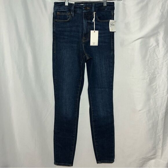 Good American Good Waist High Rise Distressed Indigo Jeans 4/27 - Picture 1 of 10